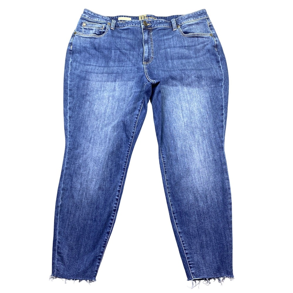 Kut from the Kloth Carlo Ankle Skinny Jeans Blue Raw Hem Plus Size 18W Grunge